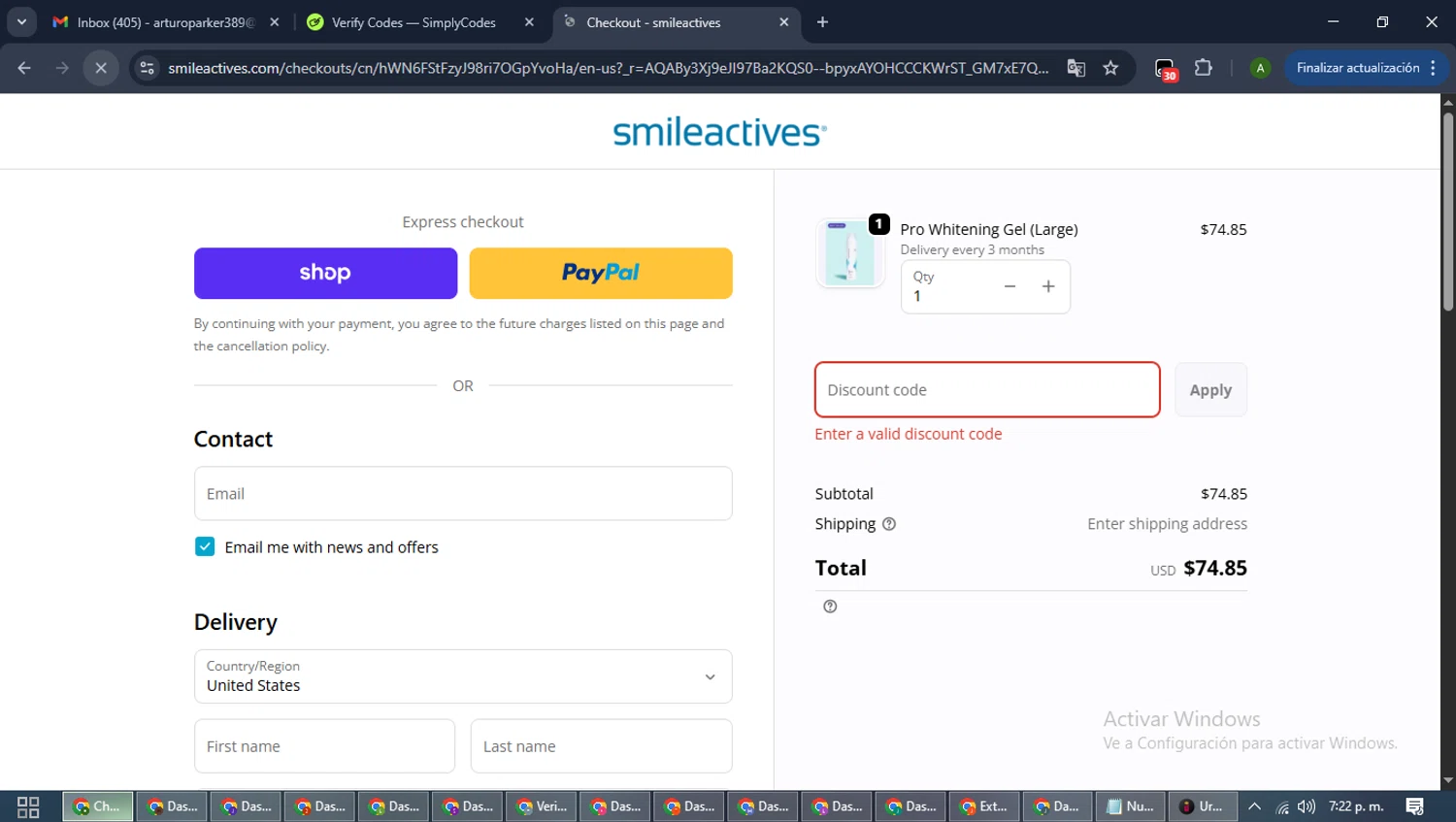 Smileactives discount code screenshot showing code CM40 applied at Smileactives checkout page. Uploaded by SimplyCodes community member CashLynx5338 on Dec 9, 2025