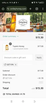Smiley Honey coupon verification screenshot