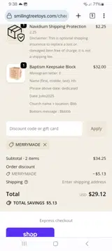 MERRYMADE coupon verification screenshot