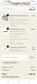 PERSONALIZED25 coupon verification screenshot
