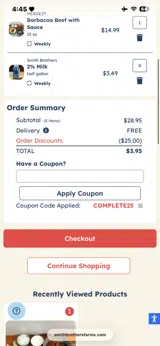 COMPLETE25 coupon verification screenshot