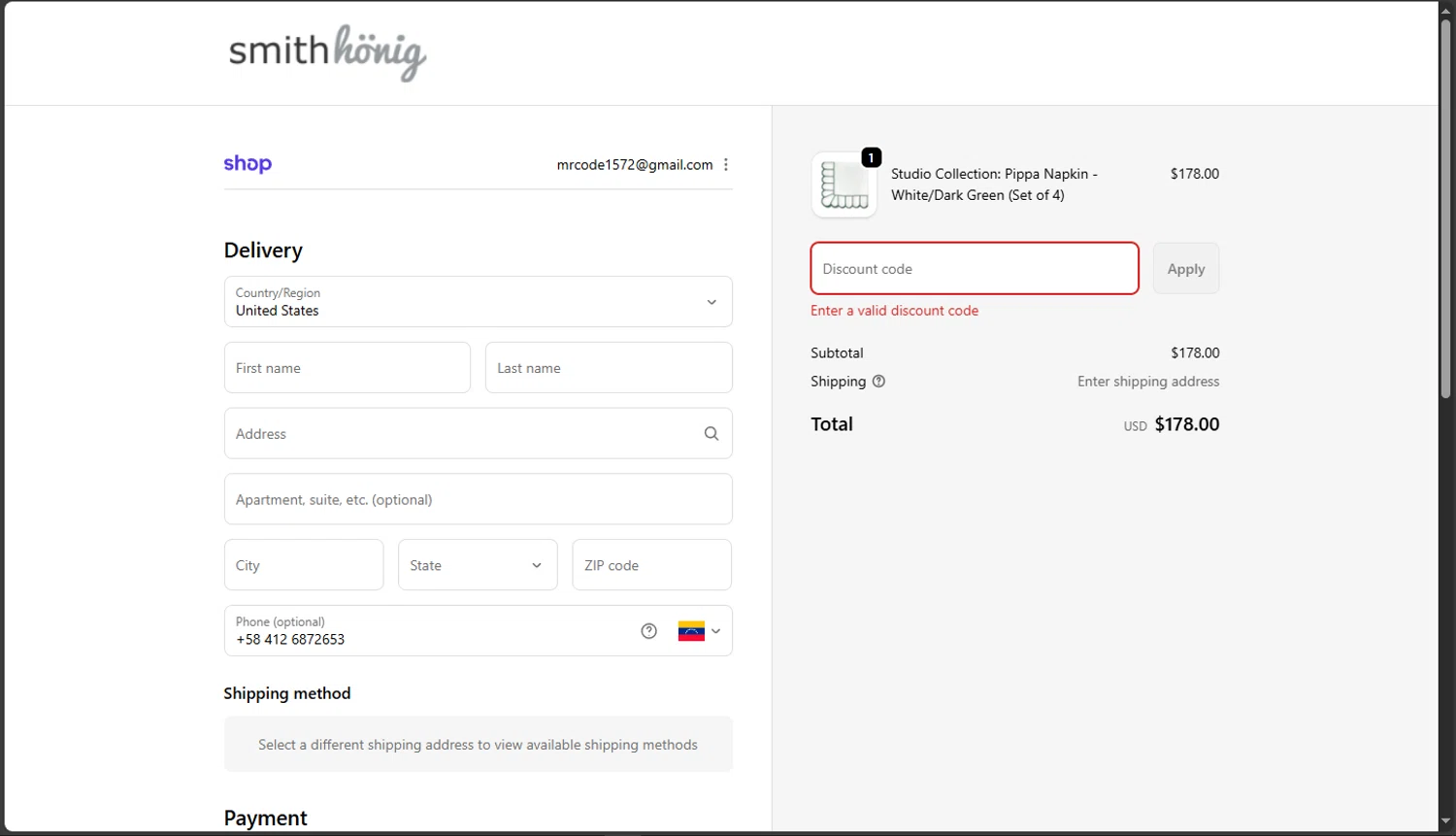 SmithHonig promo code screenshot showing code NEW20 applied at SmithHonig checkout page. Uploaded by SimplyCodes community member TokioMiller on Nov 24, 2025
