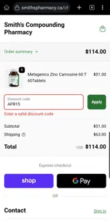 Smith's Pharmacy coupon verification screenshot