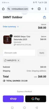 HAYLEY15 coupon verification screenshot