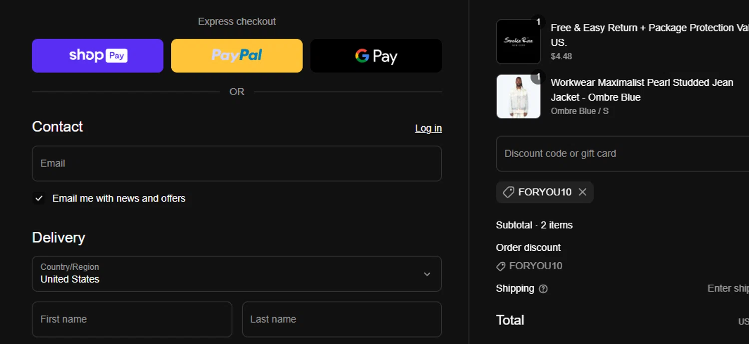 Smoke Rise NY promo code screenshot showing code FORYOU10 applied at Smoke Rise NY checkout page. Uploaded by SimplyCodes community member chepipi on Jun 21, 2025