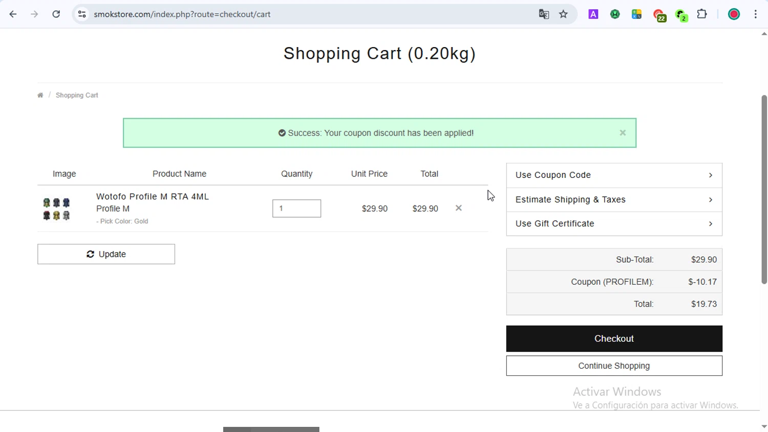 Smokstore coupon code screenshot showing code PROFILEM applied at Smokstore checkout page. Uploaded by SimplyCodes community member LOVECOUPON on Jul 28, 2025