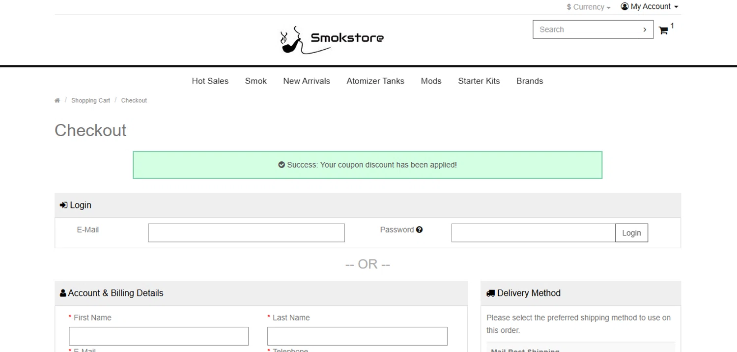 Smokstore coupon code screenshot showing code NORD2 applied at Smokstore checkout page. Uploaded by SimplyCodes community member LukaModric10 on Feb 23, 2025