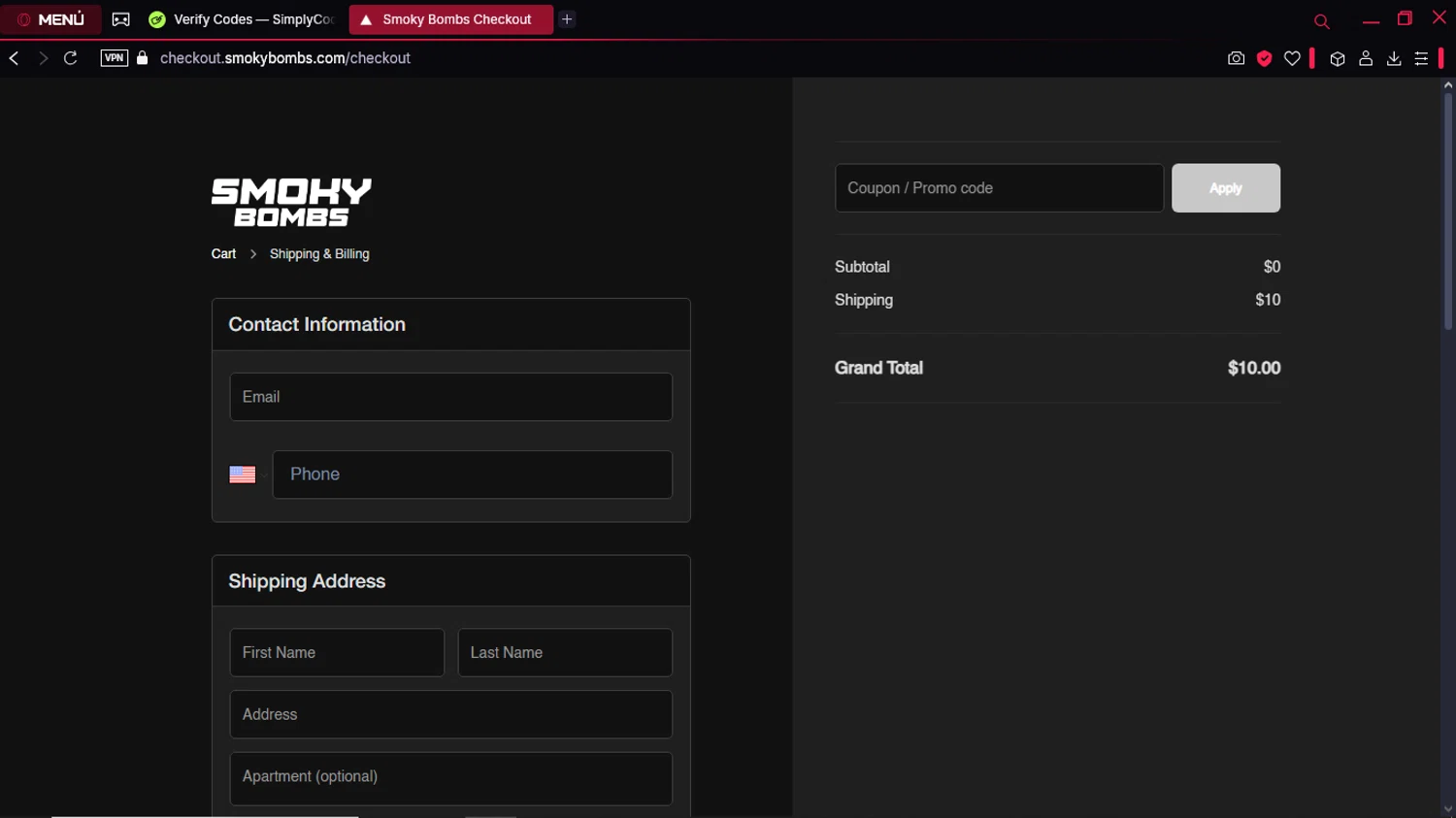 SmokyBombs promo code screenshot showing code ALEXIS11181 applied at SmokyBombs checkout page. Uploaded by SimplyCodes community member CorrectorDeCupones on Mar 15, 2025