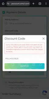 MILLHOUSE25 coupon verification screenshot