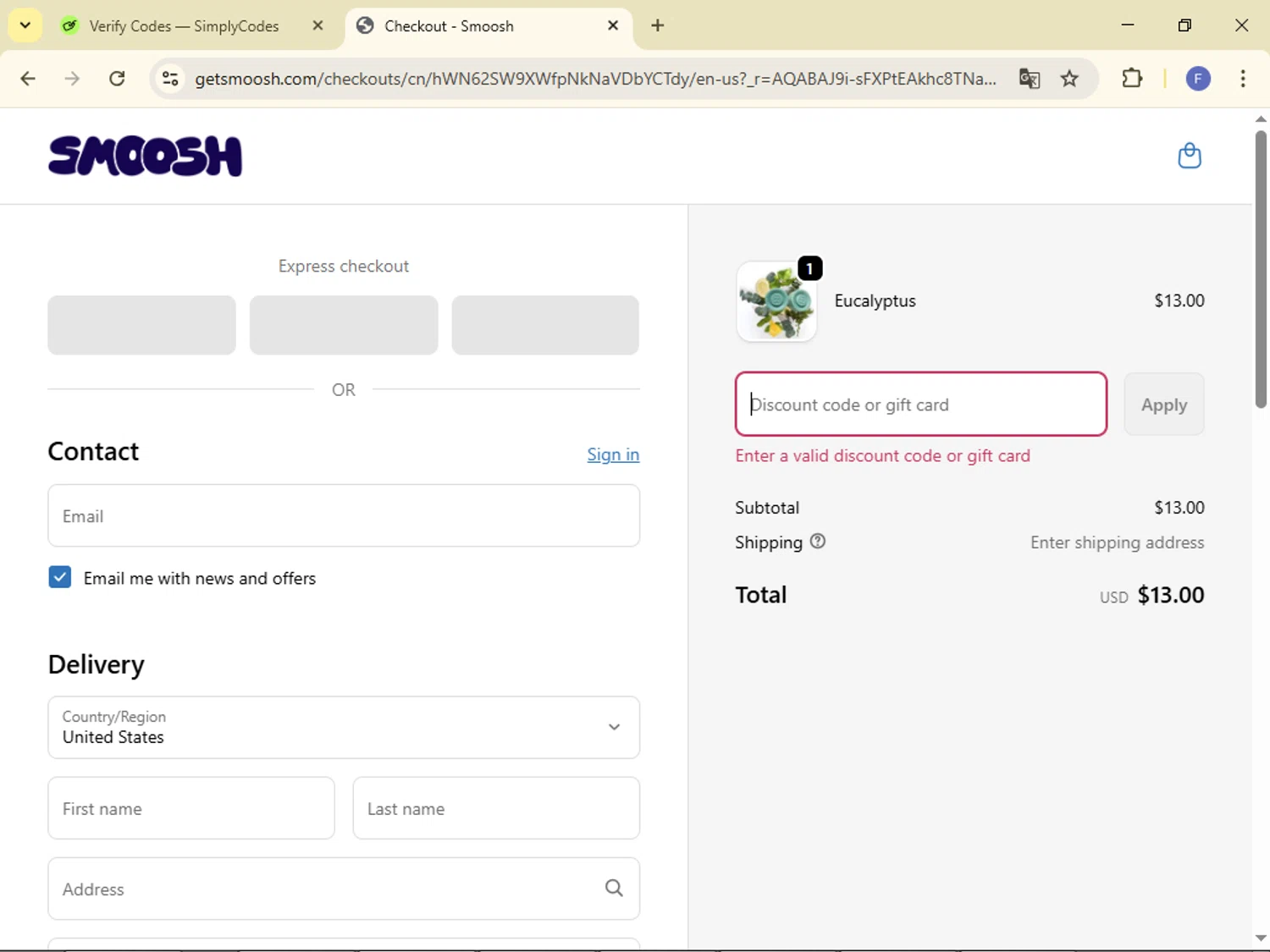 Smoosh discount code screenshot showing code BIGLUCKY applied at Smoosh checkout page. Uploaded by SimplyCodes community member 123exss on Dec 4, 2025