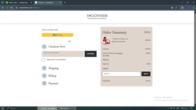 SmoothSkin checkout page showing SmoothSkin promo code box | Screenshot taken by SimplyCodes community member on May 14, 2025