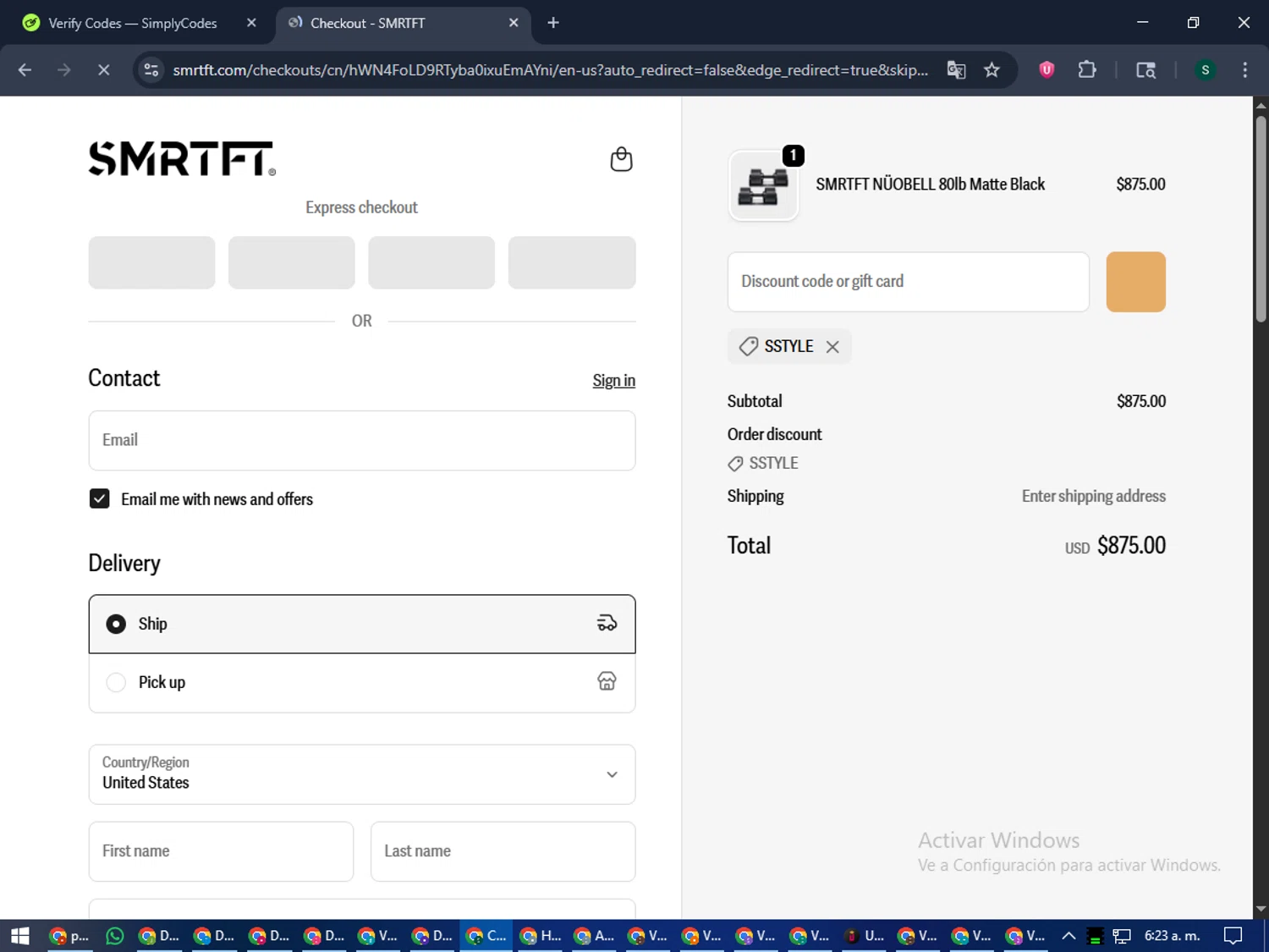SMRTFT discount code screenshot showing code SSTYLE applied at SMRTFT checkout page. Uploaded by SimplyCodes community member lilMosey on Oct 18, 2025