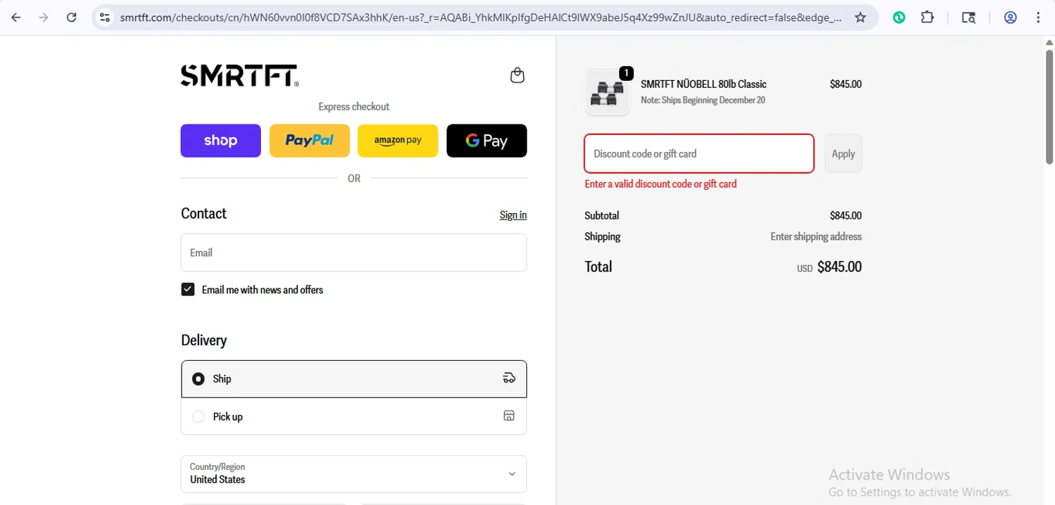 SMRTFT discount code screenshot showing code CYBER150 applied at SMRTFT checkout page. Uploaded by SimplyCodes community member xaswqe on Dec 3, 2025