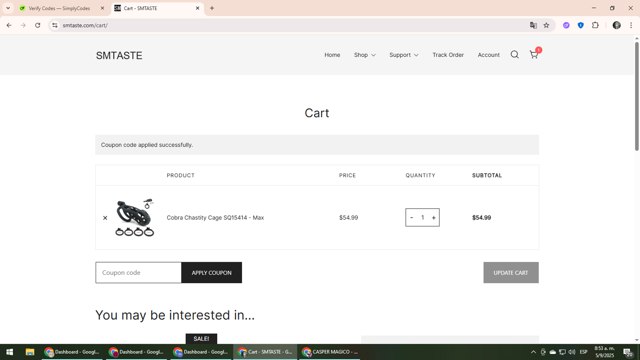 SMTASTE checkout page showing SMTASTE coupon code box | Screenshot taken by SimplyCodes community member on Sep 5, 2025