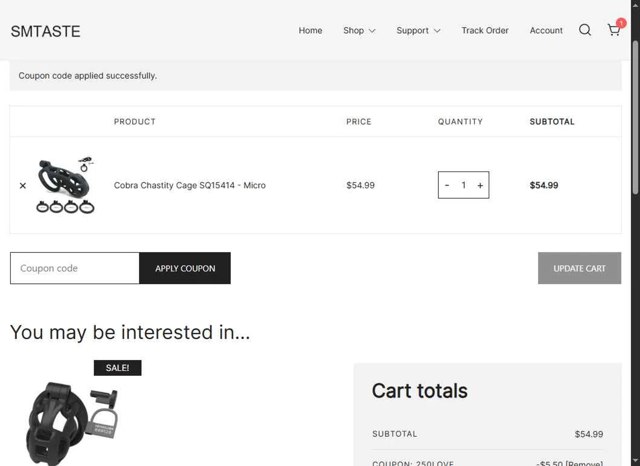 SMTASTE checkout page showing SMTASTE coupon code box | Screenshot taken by SimplyCodes community member on Sep 4, 2025