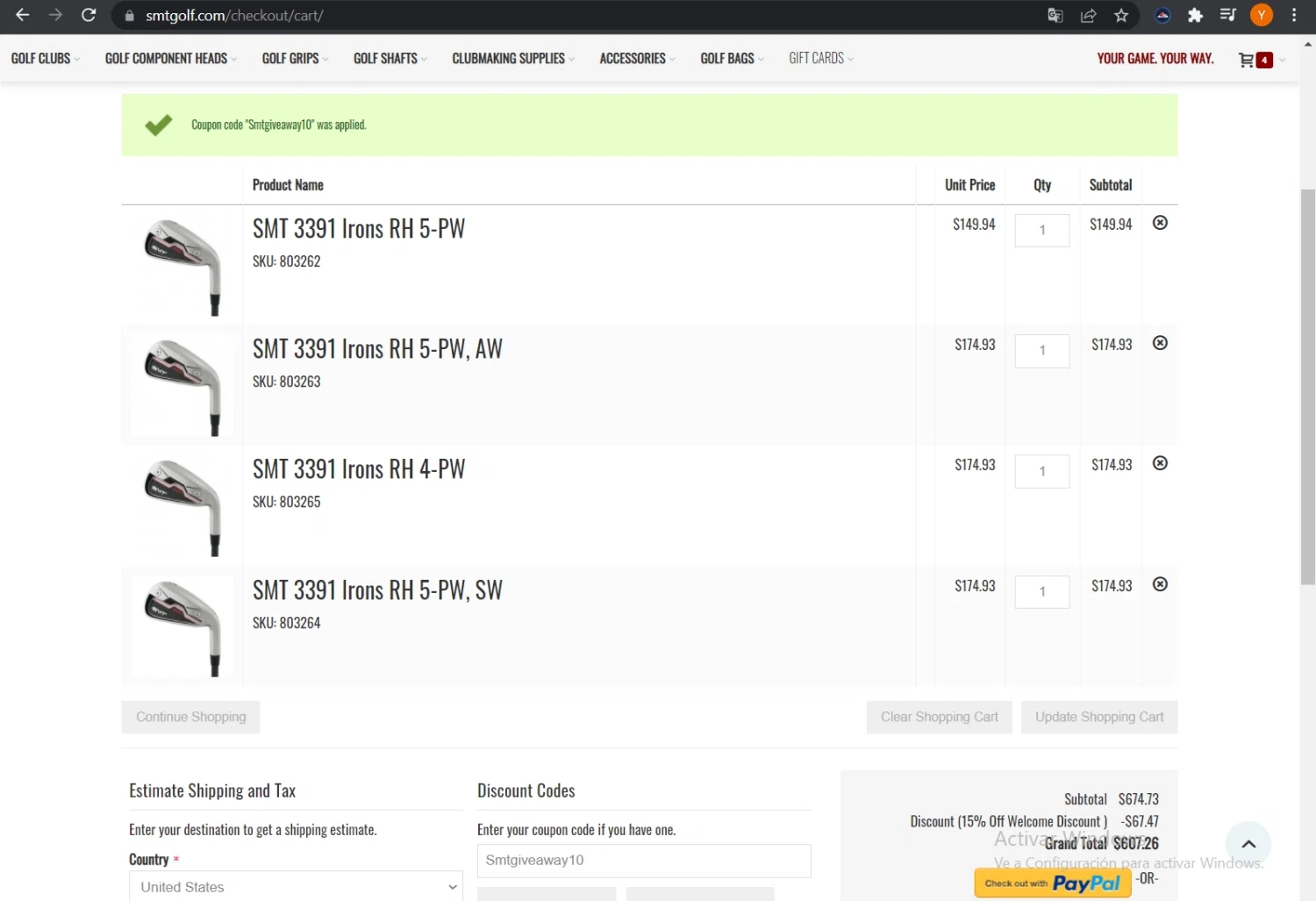 SMT Golf checkout page showing SMT Golf promo code box | Screenshot taken by SimplyCodes community member on Feb 10, 2022