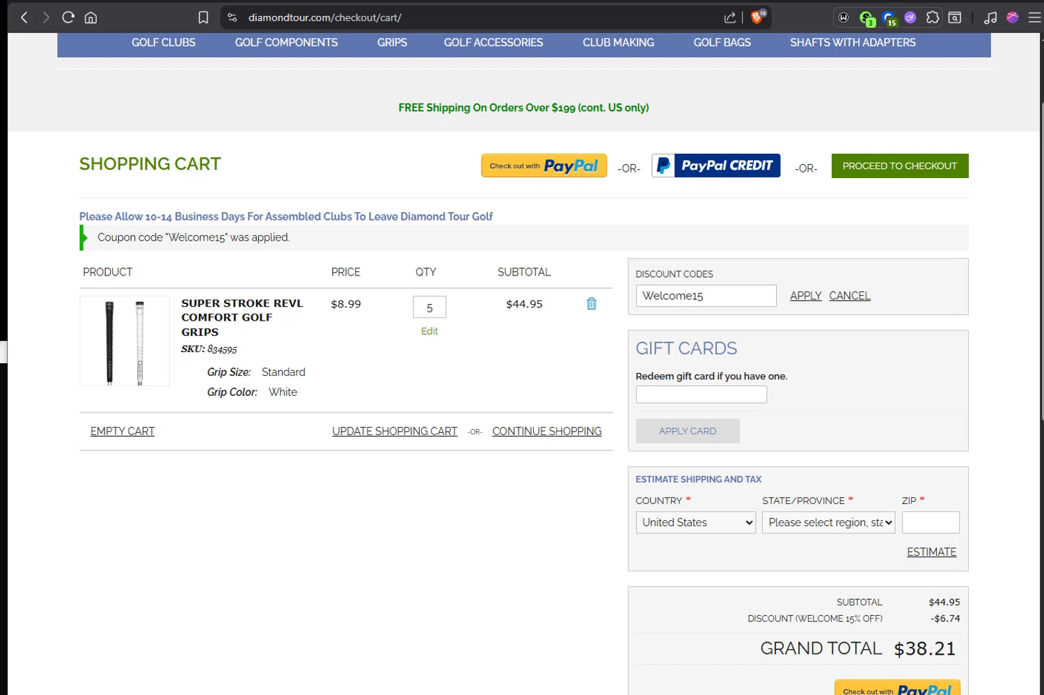 SMT Golf promo code screenshot showing code Welcome15 applied at SMT Golf checkout page. Uploaded by SimplyCodes community member Jmhernand1 on Nov 6, 2025