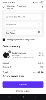 Welcome40 coupon verification screenshot