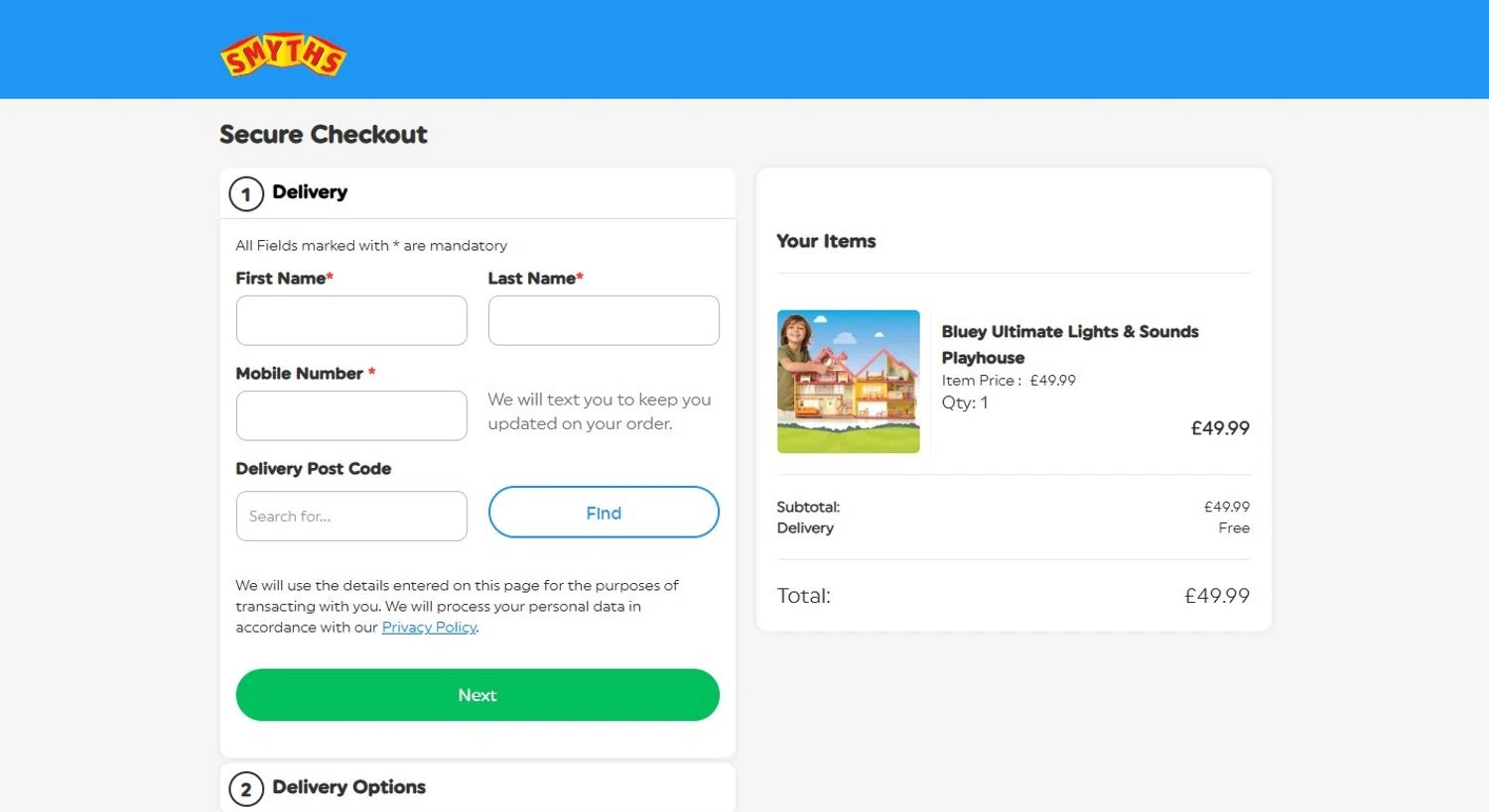 Smyths Toys checkout page showing Smyths Toys discount code box | Screenshot taken by SimplyCodes community member on Oct 27, 2024