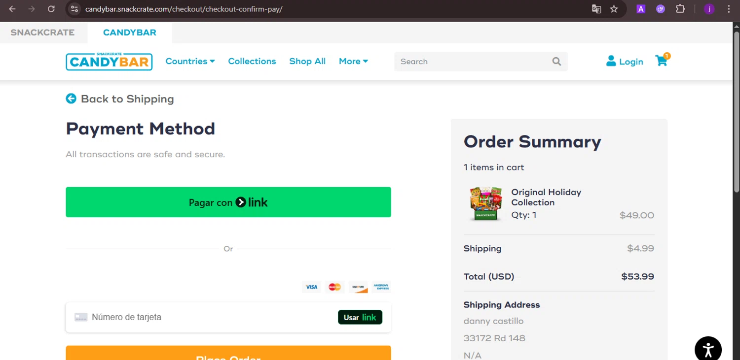 SnackCrate promo code screenshot showing code FiveOffSC applied at SnackCrate checkout page. Uploaded by SimplyCodes community member CoinMaverick1452 on Dec 4, 2025