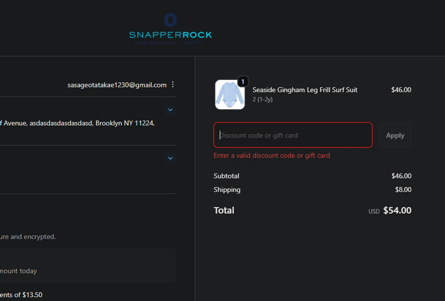 Snapper Rock discount code screenshot showing code THANKS applied at Snapper Rock checkout page. Uploaded by SimplyCodes community member edwardtoyo on Nov 24, 2025