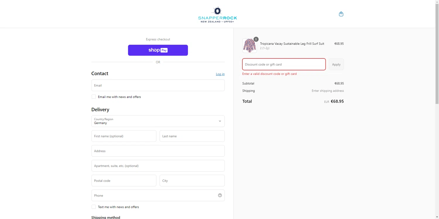 Snapper Rock discount code screenshot showing code DONTFRY applied at Snapper Rock checkout page. Uploaded by SimplyCodes community member SwiftCurator4059 on Jun 10, 2025