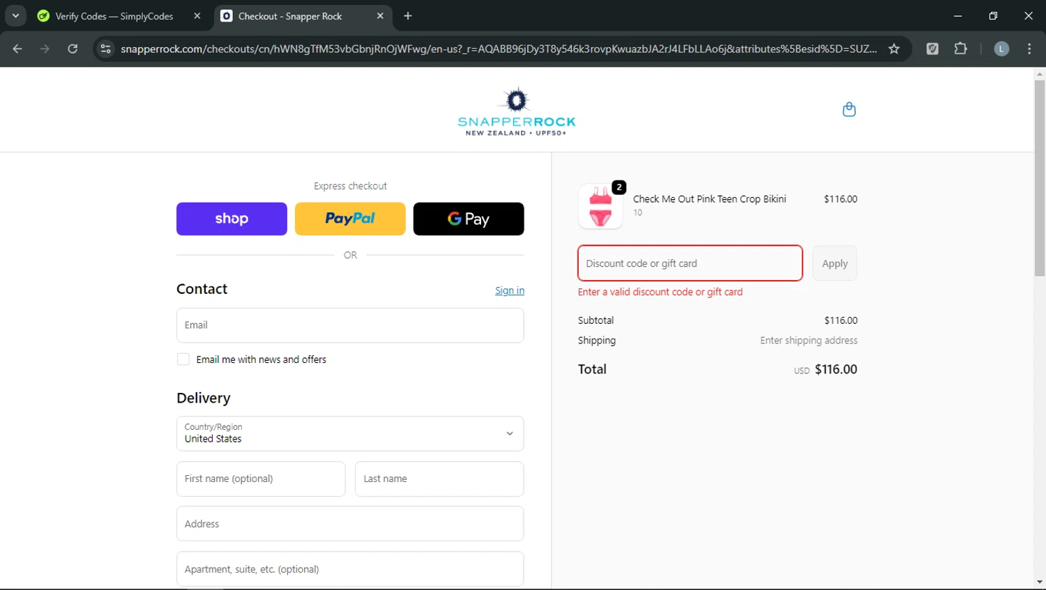Snapper Rock discount code screenshot showing code makeway applied at Snapper Rock checkout page. Uploaded by SimplyCodes community member RoyalOwl5790 on Feb 12, 2026