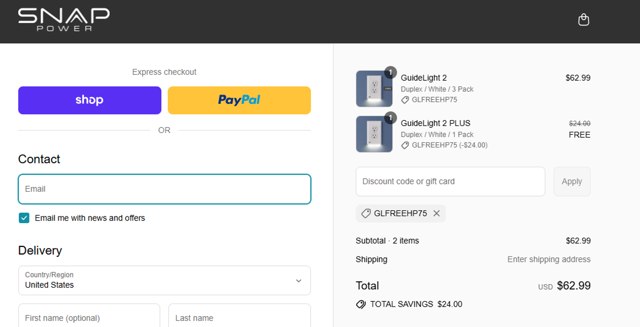 SnapPower checkout page showing SnapPower discount code box | Screenshot taken by SimplyCodes community member on Sep 7, 2025