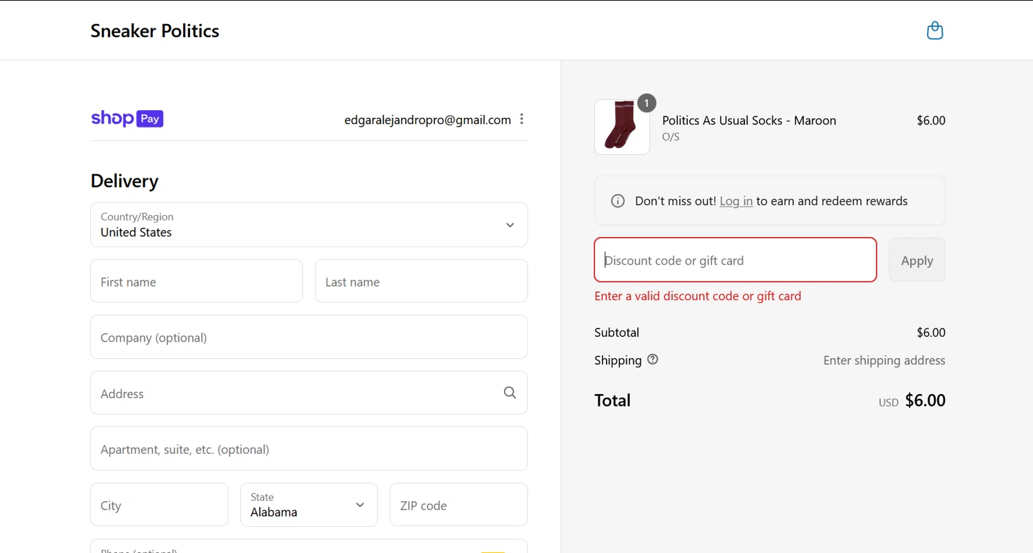 Sneaker Politics discount code screenshot showing code extra20 applied at Sneaker Politics checkout page. Uploaded by SimplyCodes community member ValiantLion5897 on Jul 27, 2025