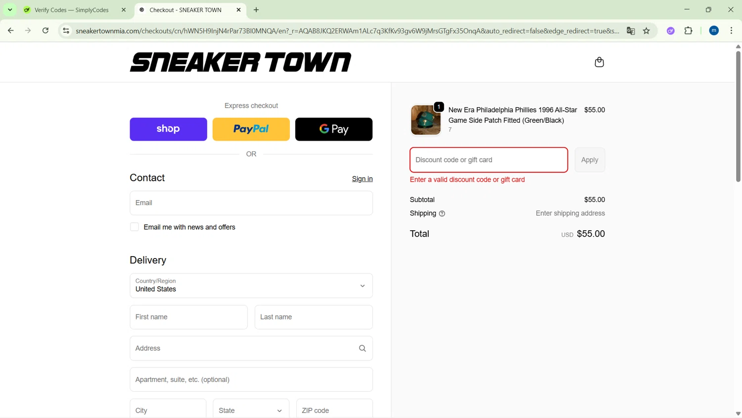 SNEAKER TOWN discount code screenshot showing code FINAL25 applied at SNEAKER TOWN checkout page. Uploaded by SimplyCodes community member GloriousSpotter8024 on Nov 14, 2025