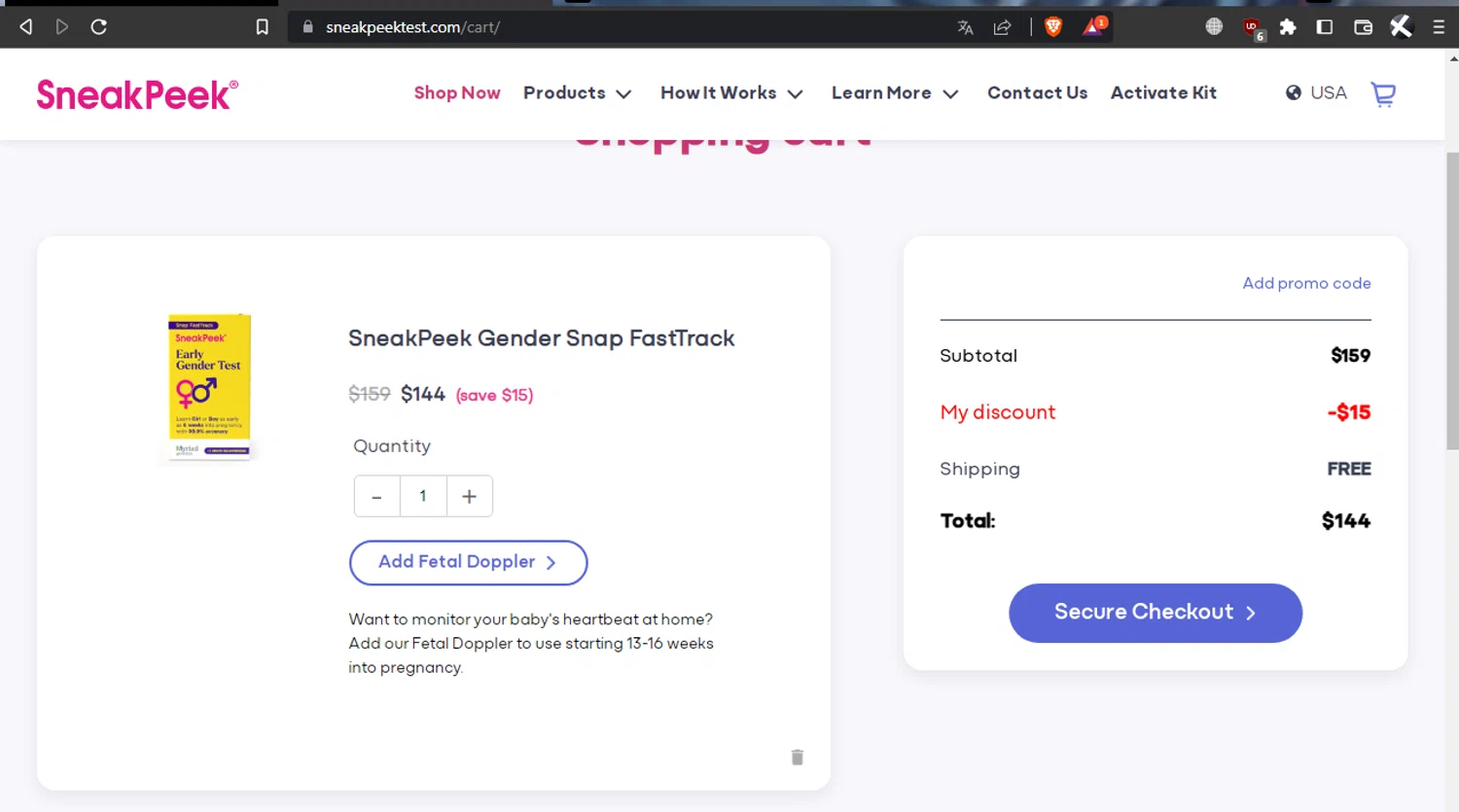 SneakPeek Test promo code screenshot showing code GENDER15 applied at SneakPeek Test checkout page. Uploaded by SimplyCodes community member l2994552451687 on Jun 26, 2025