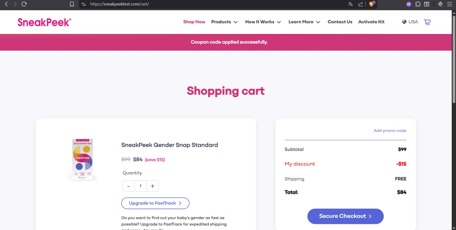 SneakPeek Test promo code screenshot showing code WHITNEY applied at SneakPeek Test checkout page. Uploaded by SimplyCodes community member juanvargas1 on Oct 24, 2025