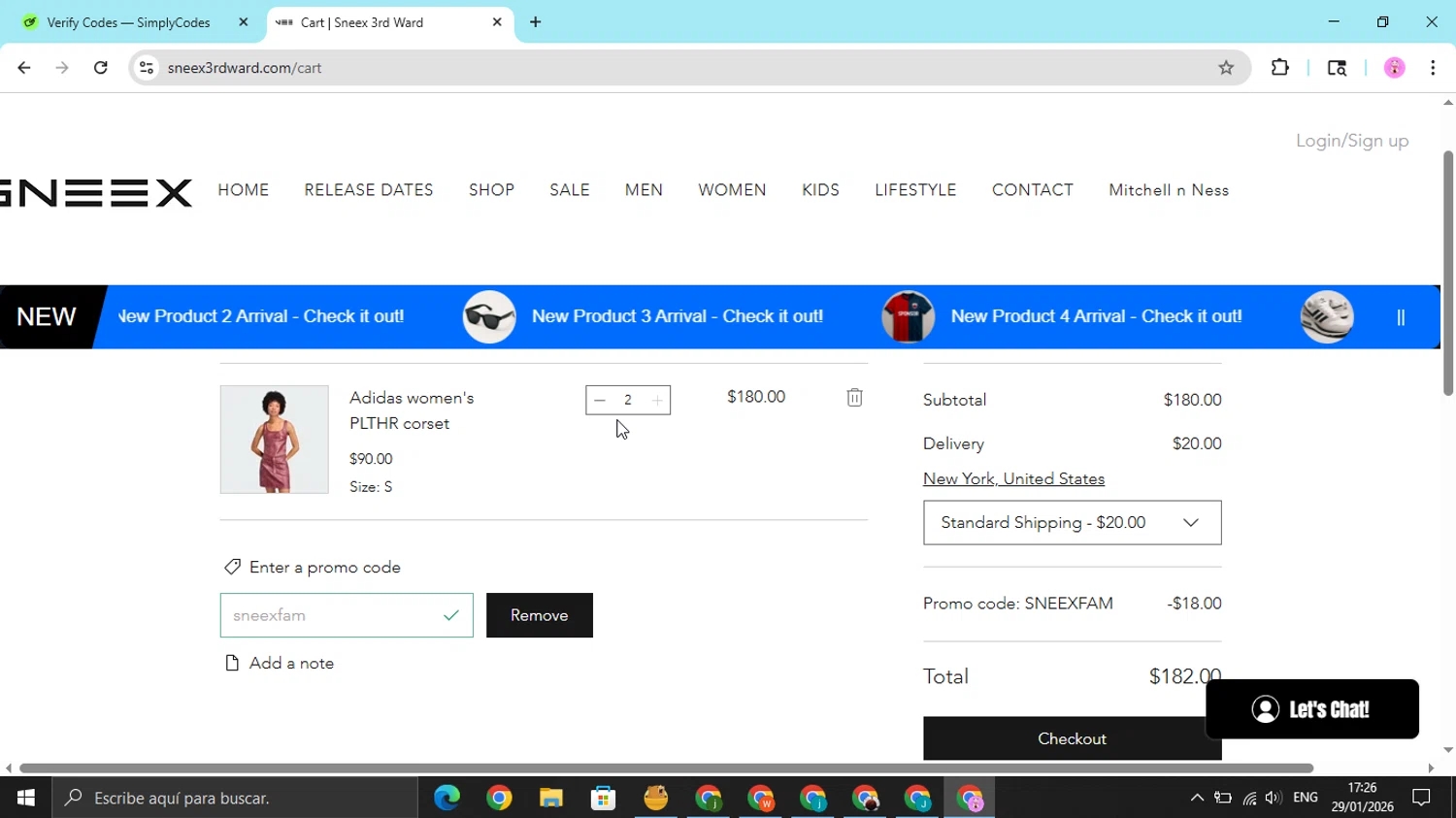 SNEEX 3RD WARD checkout page showing SNEEX 3RD WARD promo code box | Screenshot taken by SimplyCodes community member on Jan 29, 2026