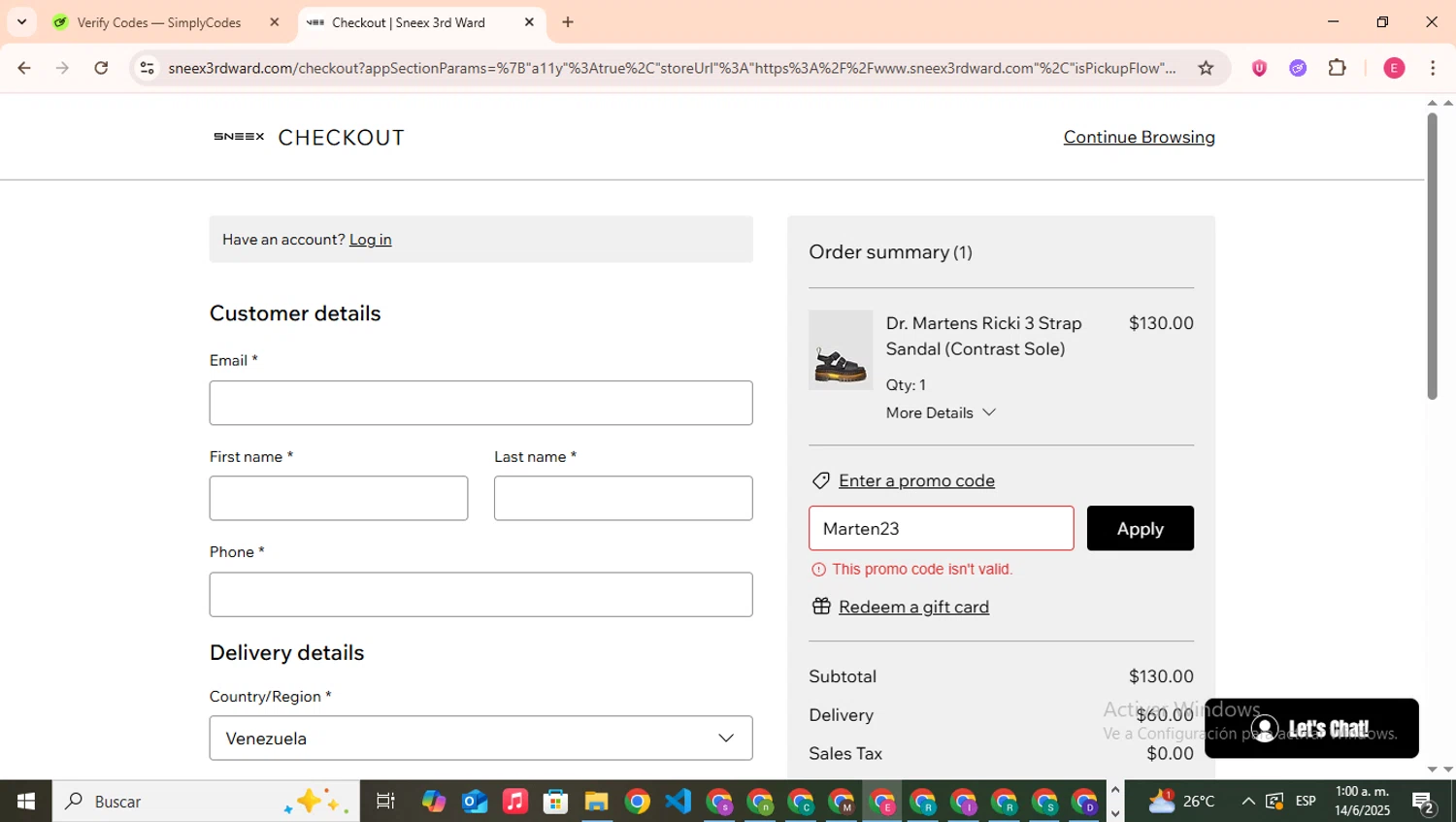 SNEEX 3RD WARD promo code screenshot showing code Marten23 applied at SNEEX 3RD WARD checkout page. Uploaded by SimplyCodes community member CouponHero7312 on Jun 14, 2025