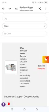 SNiP Nutrigenomics coupon verification screenshot