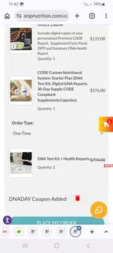 SNiP Nutrigenomics coupon verification screenshot