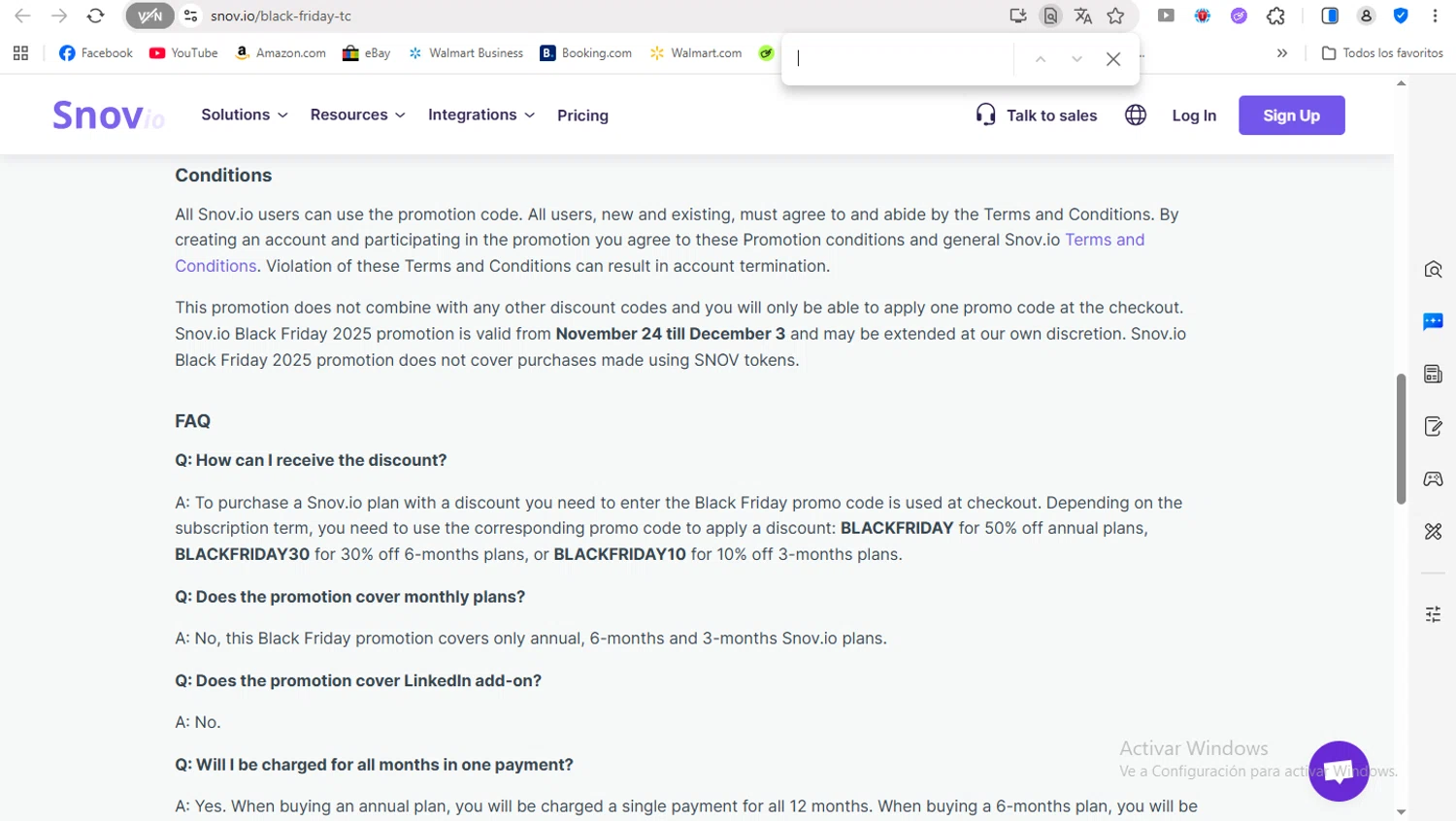 Snovio promo code screenshot showing code BLACKFRIDAY10 applied at Snovio checkout page. Uploaded by SimplyCodes community member FrancyB on Dec 19, 2025