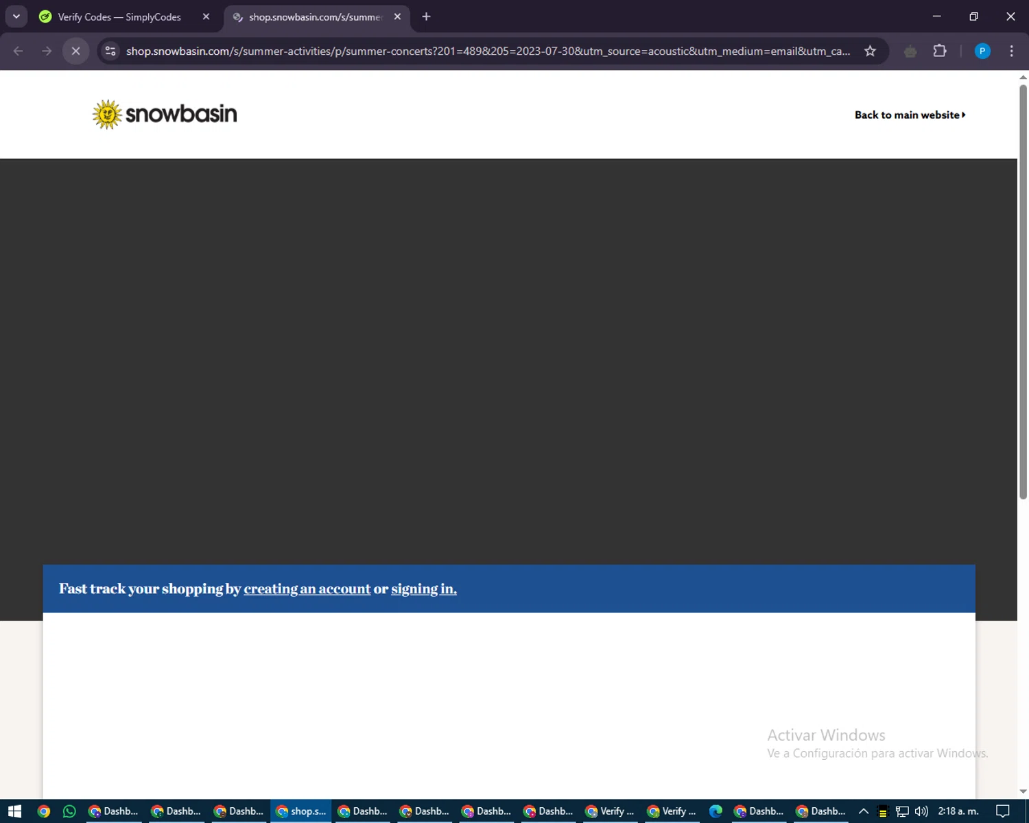 Snowbasin Resort promo code screenshot showing code BLUESBREWSTICKETS applied at Snowbasin Resort checkout page. Uploaded by SimplyCodes community member juiceWRLD on Mar 7, 2025
