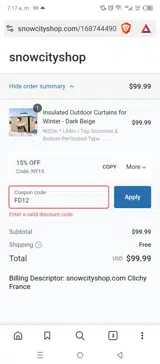 FD12 coupon verification screenshot