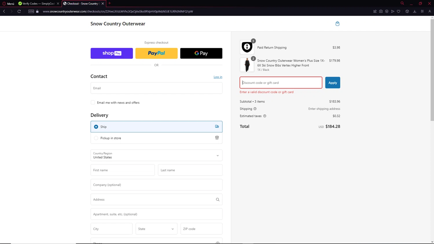 Snow Country Outerwear discount code screenshot showing code endofseason applied at Snow Country Outerwear checkout page. Uploaded by SimplyCodes community member DEMON9 on Jan 21, 2025