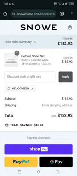 WELCOME20 coupon verification screenshot