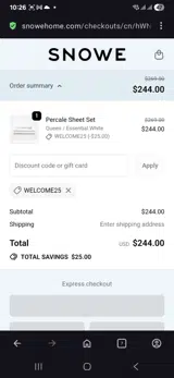 Welcome25 coupon verification screenshot