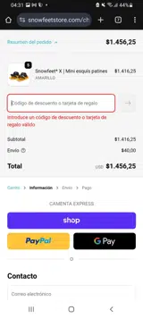 SNOWFEET coupon verification screenshot