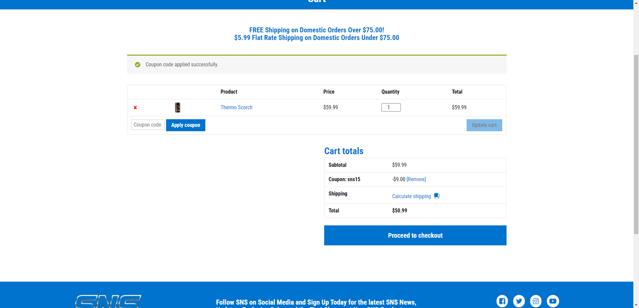SNS checkout page showing SNS promo code box | Screenshot taken by SimplyCodes community member on Jun 15, 2025