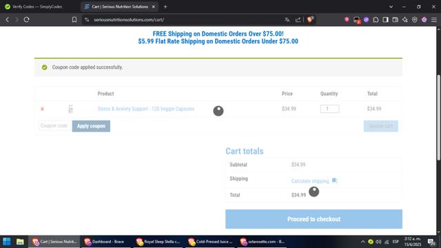 SNS checkout page showing SNS promo code box | Screenshot taken by SimplyCodes community member on Jun 15, 2025