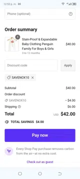SAVENOX10 coupon verification screenshot