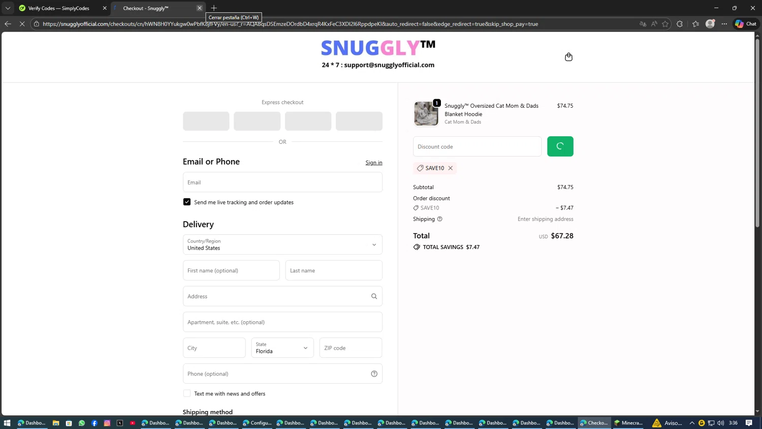 Snuggly checkout page showing Snuggly discount code box | Screenshot taken by SimplyCodes community member on Feb 1, 2026