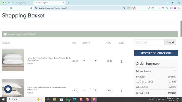 Soak and Sleep checkout page showing Soak and Sleep discount code box | Screenshot taken by SimplyCodes community member on Aug 12, 2025