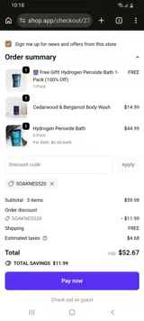 SOAKNESS20 coupon verification screenshot