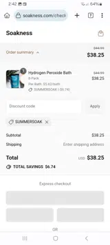 SUMMERSOAK coupon verification screenshot